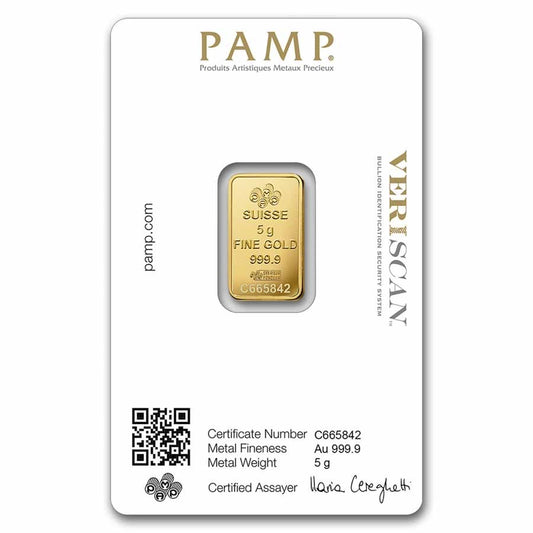 24K 5 Gram PAMP Suisse Fortuna Veriscan Gold Bar (New w/ Assay)