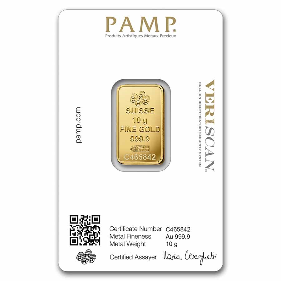 24K 10 Gram PAMP Suisse Fortuna Veriscan Gold Bar (New w/ Assay)