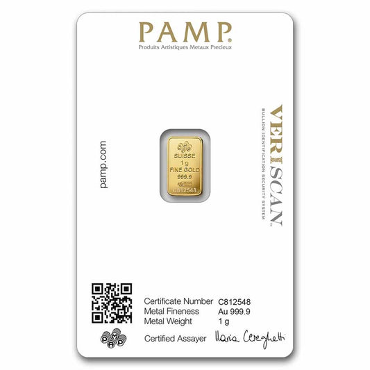 24K 1 Gram PAMP Suisse Fortuna Veriscan Gold Bar (New w/ Assay)